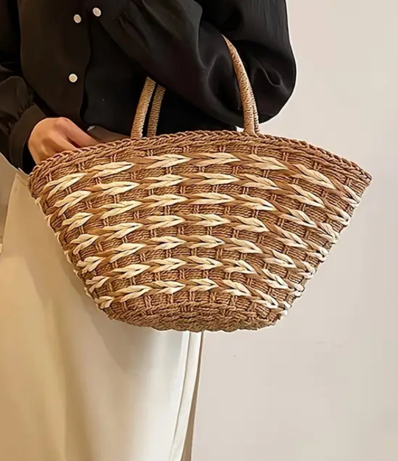Gestreepte geweven tas met rits