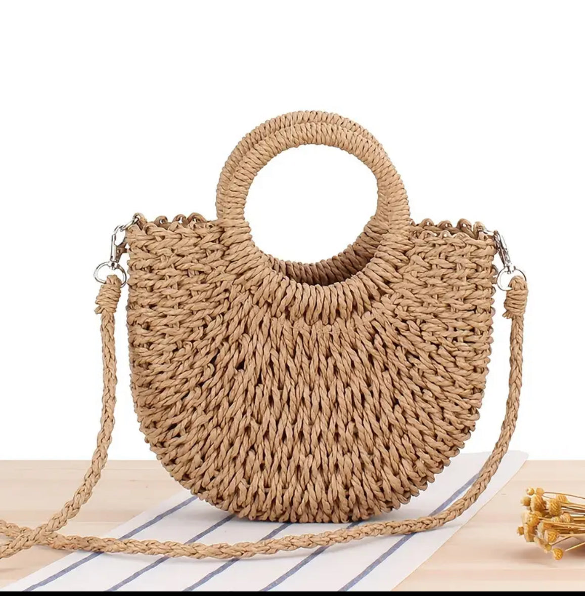 Sac bandoulière en paille tissé à la main – Boho Chic avec bandoulière amovible