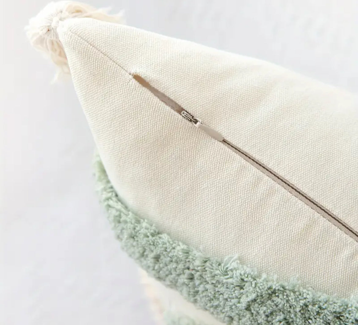 Modern Textured Throw Pillow Cover – Soft Beige & Sage Green Accents