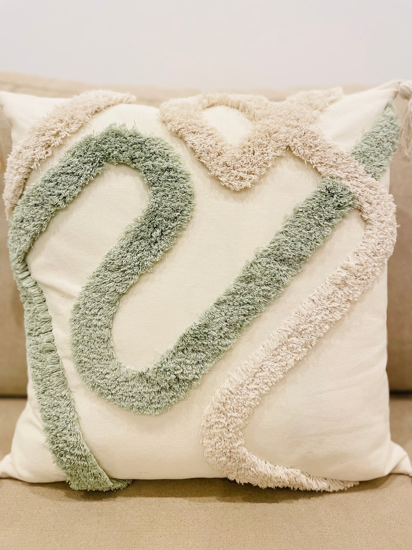 Modern Textured Throw Pillow Cover – Soft Beige & Sage Green Accents