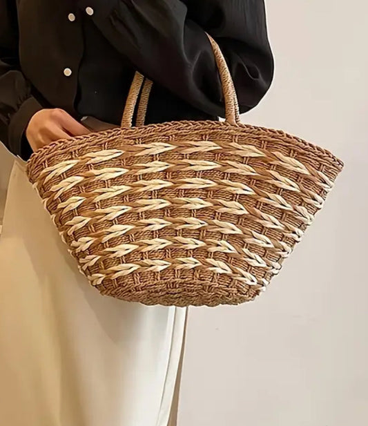Striped Woven Bag with Zipper